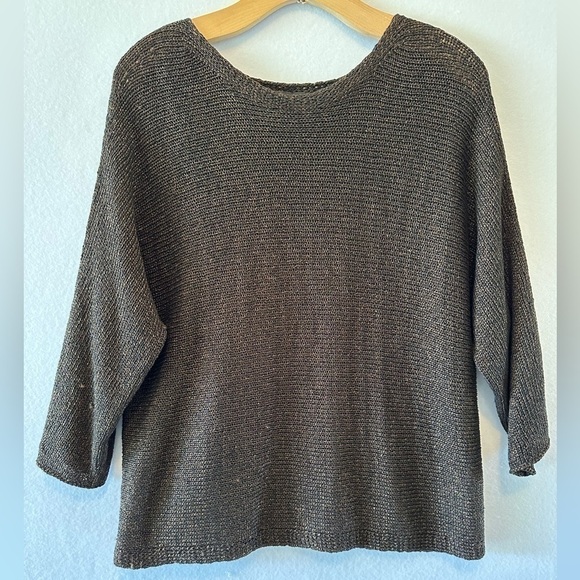 Eileen Fisher 3/4 Sleeve Shimmer Chainette Top Sweater Organic Linen Medium - Picture 2 of 5